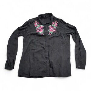Mohito Black Embroidered Button-Down Shirt, Size S